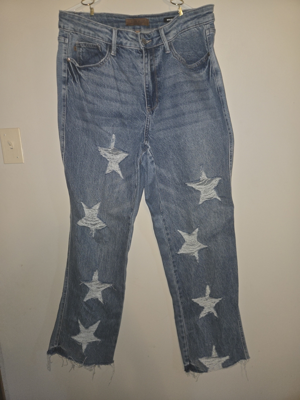Womens Judy Blue Light Blue 90d Straight Star Patch Straight Leg Jeans Size 16w